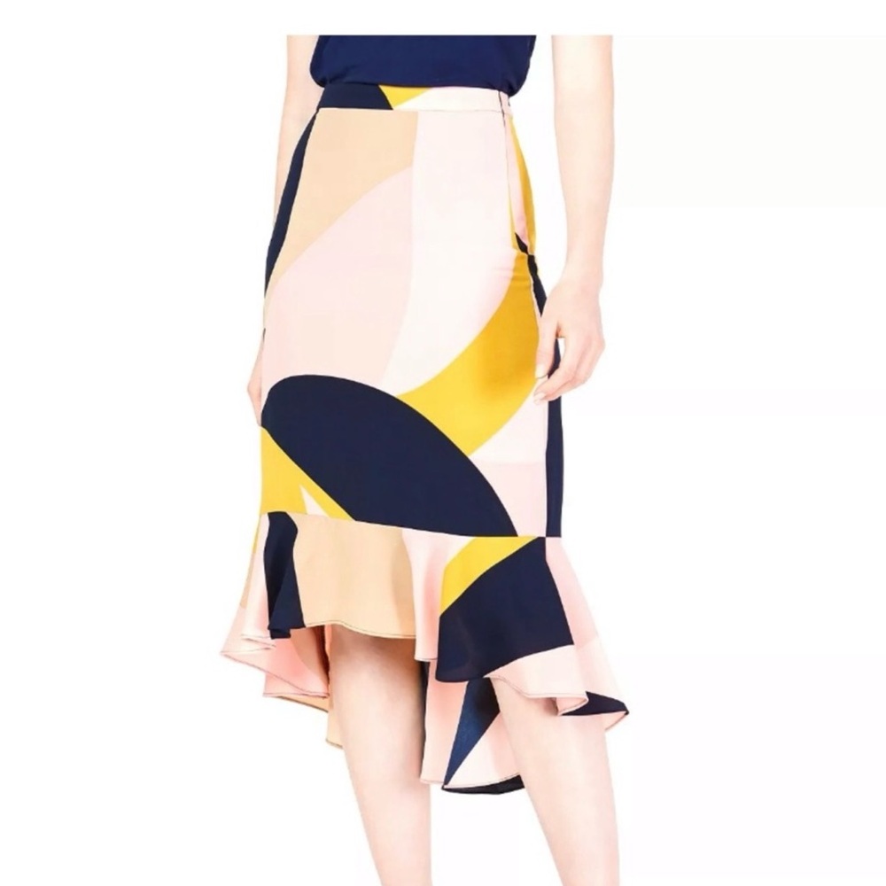 NWT Bar III trumpet asymmetrical ruffle hem skirt abstract geo BG Lava Lamp